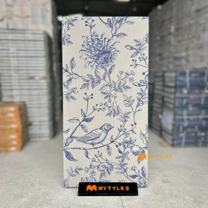 undefined-Beige Botanical Bird Glazed Vitrified Tile Code41064 600x1200mm 2Pc Pack