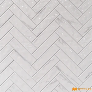 undefined-Carrara Herringbone White Glossy Ceramic Wall Tile Code39599 300x600mm 6Pc