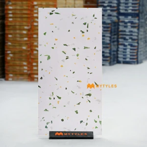 undefined-Verde Speckled White Vitrified Terrazzo Tile Code40455 600x1200mm 2Pc Pack