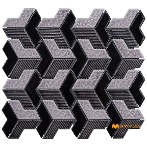undefined-Monochrome 3D Escher Glossy Porcelain Mosaic Tile Code39723 300x341mm 20Pc