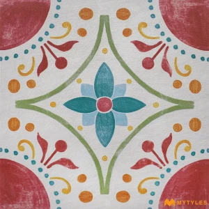 undefined-Berry Pink Floral Encaustic GHR Ceramic Moroccan Tile Code40760 300x300mm 11Pc