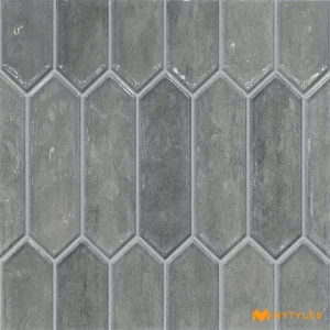 undefined-Smoke Grey Picket Glossy Ceramic Geometric Wall Tile Code39448 300x300mm 11Pc