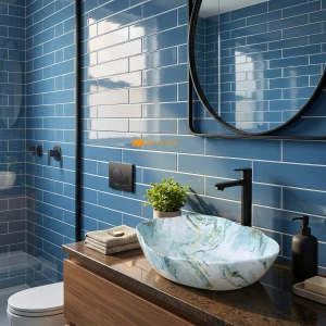 undefined-Ceramic Blue Table Top Wash Basin Code31912 (375x500mm, Glossy)
