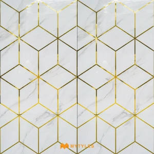 undefined-Lustro White Gold Glossy Vitrified Highlighter Tile Code40877 600x1200mm 2Pc