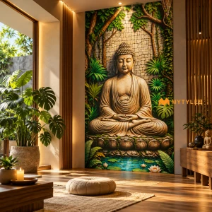 undefined-Buddha Under Bodhi Tree Grey Vitrified Wall Tile Code41091 1200x2400mm 1Pc Pack