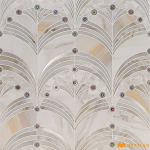 undefined-Jewel White Ginkgo Leaf Luster Ceramic Inlay Tile Code40698 300x300mm 10Pc