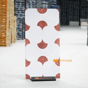 undefined-Vitrified Red Geometric Floor and Wall Tile Code39032 (600x1200mm, Marble Matt)