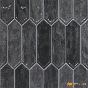 undefined-Luxe Black Picket Glossy Ceramic Geometric Wall Tile Code39451 300x300mm 11Pc