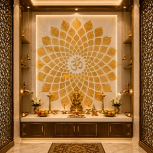 undefined-Golden Divine Lotus Om Poster Wall Tile Code33586 (4x4ft, Metallic)