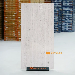 undefined-Navona White Glossy Vitrified Travertine Tile Code40530 600x1200mm 2Pc