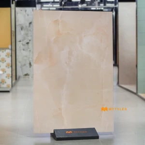 undefined-Beige Onyx Marble Look Vitrified Slab Tile Code37194