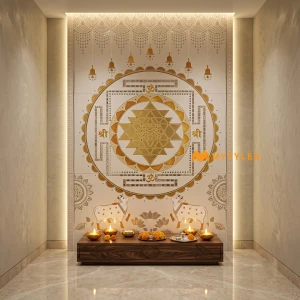 undefined-Shree Yantra White Lippan Art Mirror Mural Tile Code40852 1200x1800mm 3Pc