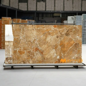 undefined-Marron Emperador Marble Look Vitrified Slab Tile Code38723