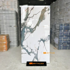 undefined-White Alpine Fracture Glossy Vitrified Marble Tile Code40382 600x1200mm 2Pc Pack