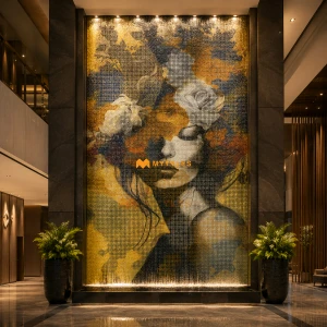 undefined-Ceramic Floral Woman Wall Poster Tile Code33712 (5x8 Feet, Matt)-Pixel-901