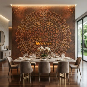 undefined-Vitrified Brown Mural Wall Tile Code27642 (8x8Feet, Matt)
