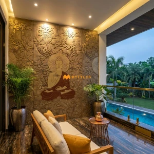 undefined-Natural Stone Brown Buddha Wall Mural Code31927 (4x8ft, Matt, 9Pcs)