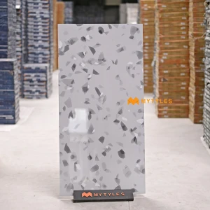 undefined-Vitrified Gray Terrazzo Floor and Wall Tile Code37505 (600x1200mm, Glossy)