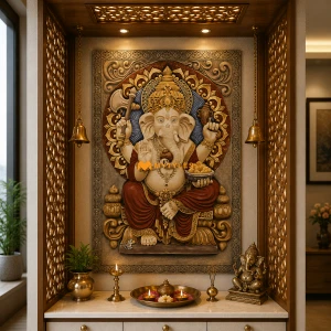 undefined-Poster Wall Tile Ganesha design Code8340 (2x3 Feet, Matt, 3Pcs)-KM901