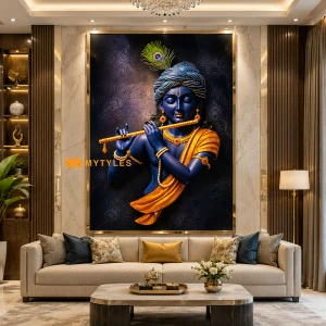 undefined-Vitrified Black Lord Krishna Poster Wall Tile Code34200 (4x6 Feet, Glossy)