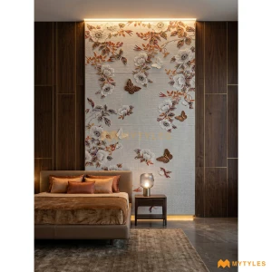 undefined-Vitrified Butterfly Bloom Art Wall Poster Tile Code38770 (4x8 Feet, Matt)