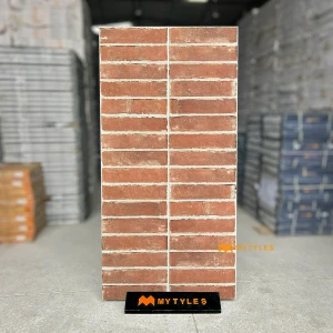 undefined-Burnt Terracotta Punch Vitrified Brick Wall Tile Code40370 600x1200mm 2Pc Pack