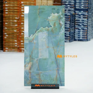 undefined-Celadon Blue Glossy Vitrified Marble Tile Code40122 600x1200mm 2Pc
