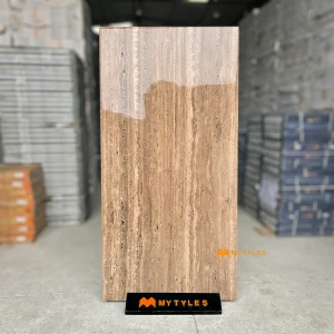undefined-Prestige Brown Glossy Vitrified Travertine Tile Code40596 600x1200mm 2Pc Pack