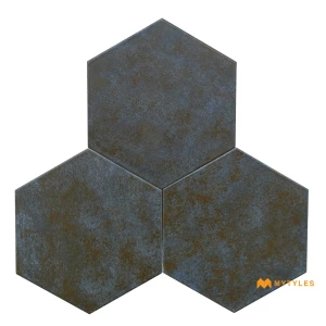 undefined-Vitrified Blue Hexagon Floor and Wall Tile Code39101 (220x255mm, Carving Matt)