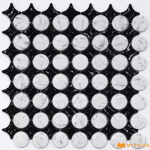 undefined-Imported Black and White Mosaic Wall Tile Code39003 (299x299mm, Matt)