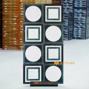 undefined-Malachite Green Geometric Matt Vitrified Inlay Tile Code40425 600x1200mm 2Pc