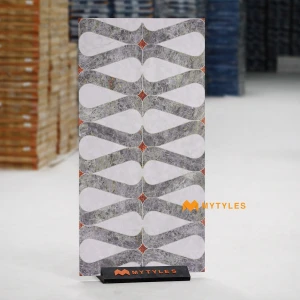 undefined-Vitrified Gray Geometric Floor and Wall Tile Code39031 (600x1200mm, Marble Matt)
