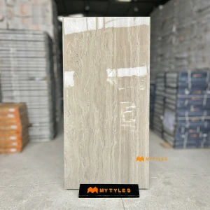 undefined-Milano Beige Glossy Vitrified Travertine Tile Code40599 600x1200mm 2Pc Pack