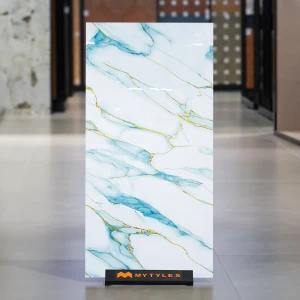 undefined-Weiss Gold Blue Marble Look Vitrified Tile Code38220