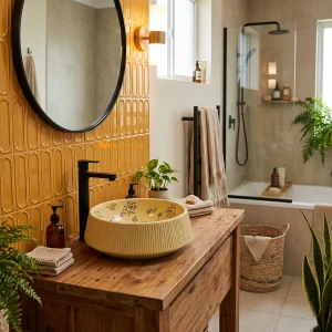 undefined-Artisanal Butter Yellow Fluted Matt Ceramic Table Top Wash Basin Code40410