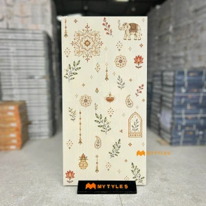 undefined-Royal Heritage Motifs Beige Vitrified Wall Tile Code41067 600x1200mm 2Pc Pack