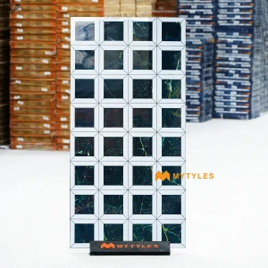 undefined-Emerald Green Coffered Hi-Gloss GVT Inlay Tile Code40624 600x1200mm 2Pc Pack