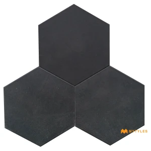 undefined-Vitrified Black Hexagon Floor and Wall Tile Code39081 (220x255mm, Matt)