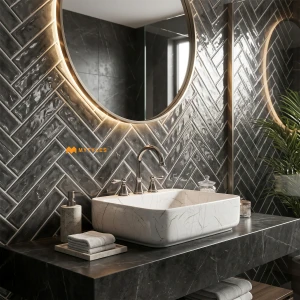 undefined-Ceramic Marble Finish White Wash Basin Code31648 (325x450mm, Matt)
