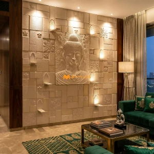 undefined-Natural Buddha Face Stone Mural Code26084 (3x4Feet, Mint Stone)-MYTMU022