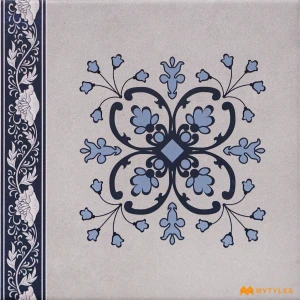 undefined-Vitrified Blue Carpet Border Floor and Wall Tile Code38649HL3 (200x200mm, Luster)